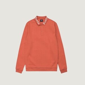 Patta Gothic Logo Long Sleeve Polo Shirt Waffle Grid Orange Large